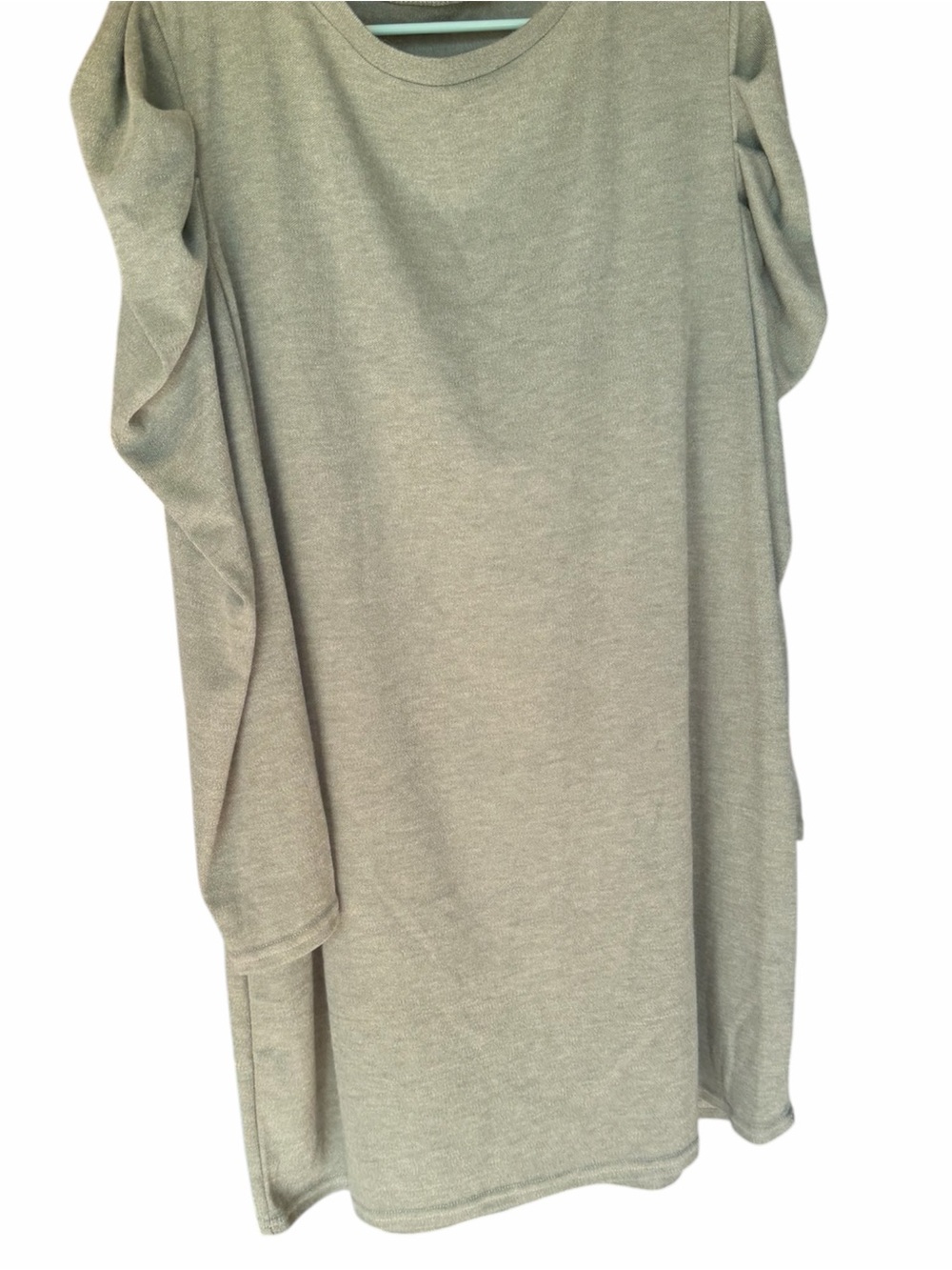 Sage Green Ruche-Shoulder Midi Sweater Dress